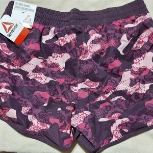 Reebok Women's Purple and Pink Camo Athletic Shorts